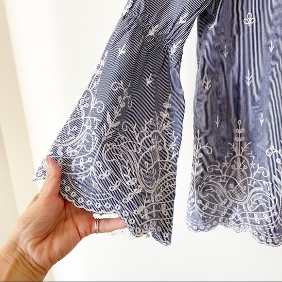 J. Crew Striped Embroidered Bell Sleeve Top Blouse XXS - Picture 5 of 7